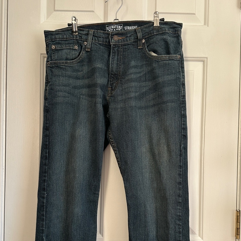 Signature by Levi Strauss Men's Straight Jeans - Dark Blue - 34/32